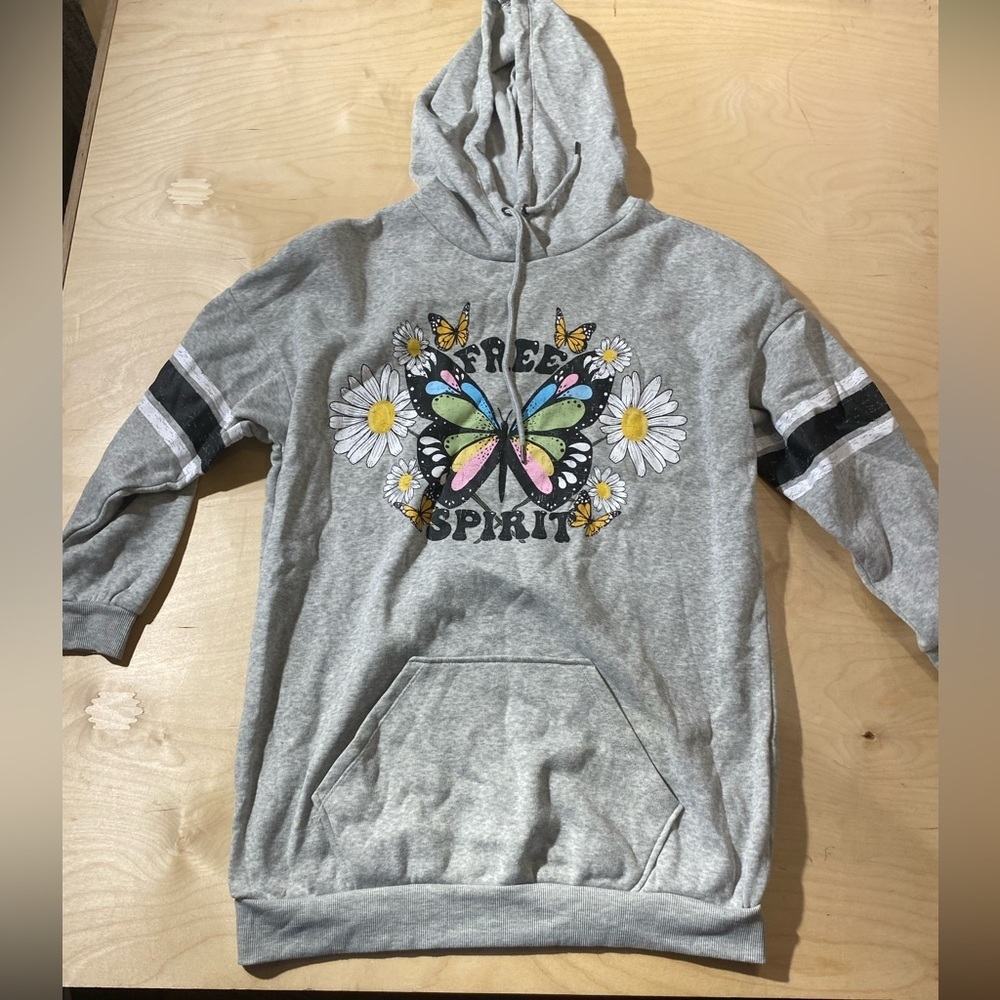 NOBO Gray 'Free Spirit' Hoodie with Butterfly Design XL (15-17) (MO)